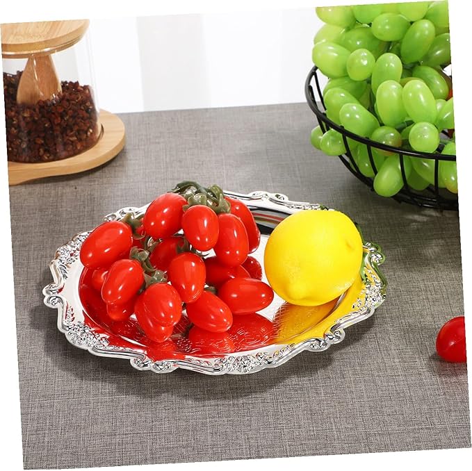 GLEAVI Decorative Iron Serving Tray Scratch Resistant Jewelry Dish Ring Holder for Wedding Dining and Home Use Versatile Silver Dessert Platter with Bright Finish for Cake Snacks and