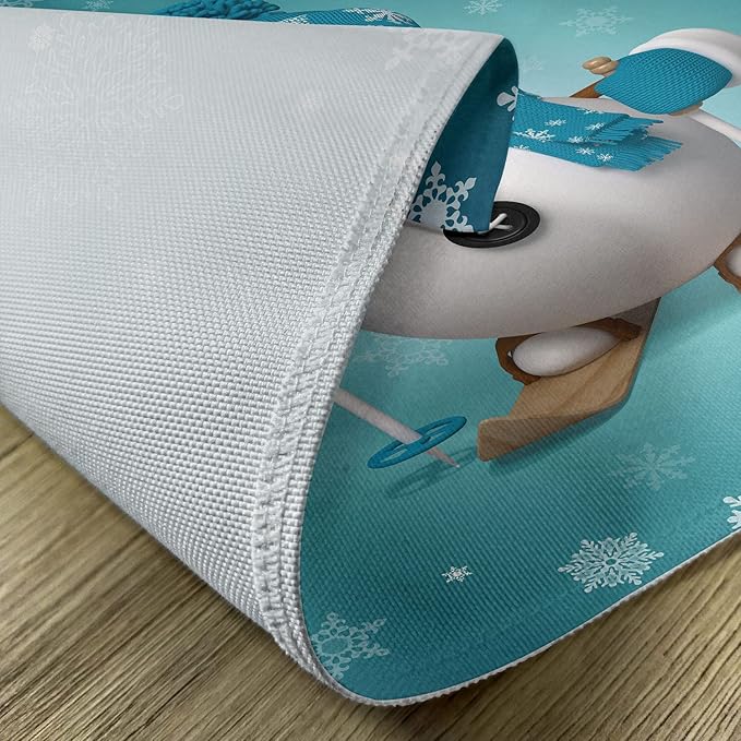 Ambesonne Snowman Place Mats Set of 4, Skiing with Ornate Snowflakes Winter Vacation Activity Fun Hobby, Washable Fabric Placemats for Dining Table, Standard Size, Brown Turquoise