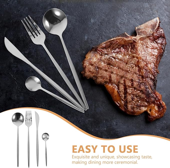 Artibetter Stainless Steel Flatware Set 24pcs with Cutting Knife Forks and Spoons, Silver Dinnerware for Kitchen and Dining, Serving Utensil Set in Box for Home and Banquet