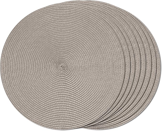 FunWheat Round Braided Placemats Set of 8 Table Mats for Dining Tables Woven Washable Non-Slip Place mats 15 inch(Taupe, 8pcs)