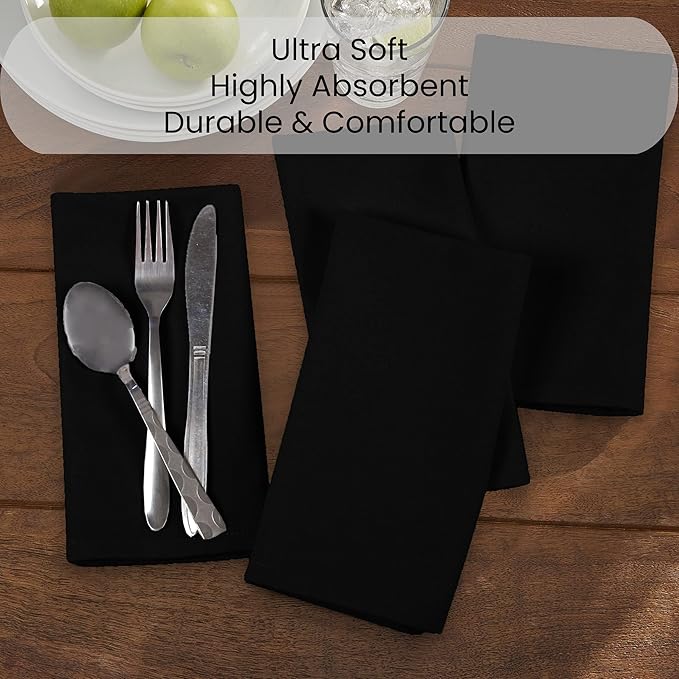 Set of 12 Cloth Dinner Napkins 100% Cotton - Soft Durable Washable - Ideal for Farmhouse Party Weddings Christmas Easter - Perfect Everyday Use Table Linen Cloth Napkins Black 17x17