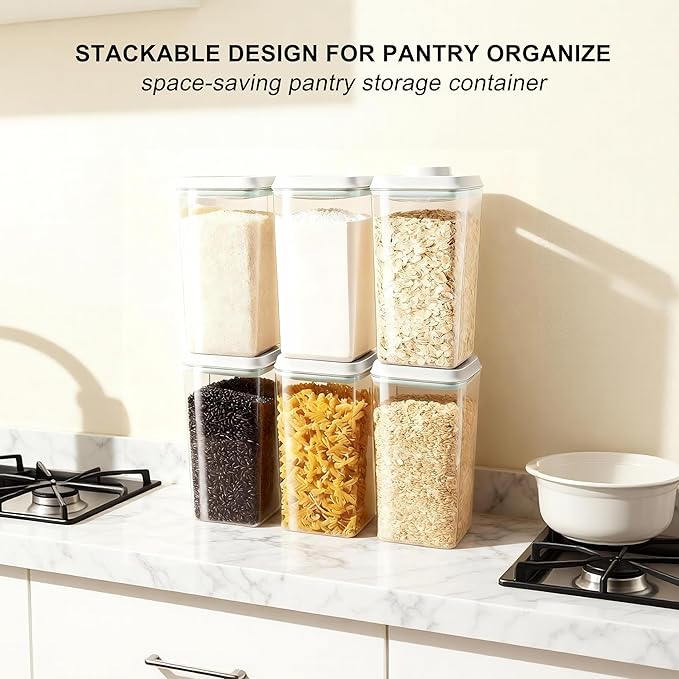 Airtight Food Storage Container with Pop Lid & 130ml Scoop, BPA-Free Cereal, Rice, Flour, Pasta & Snack Container, Stackable & Durable, Kitchen Pantry Organizer (4000ml / 4.2qt *4)