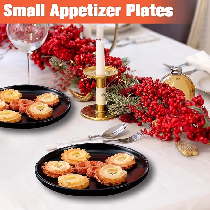 Jeffbaubl 6PCS Ceramic Plates,5.9 Inches Black Matte Porcelain Appetizer Plates,Elegant Small Round Serving Plate,Dessert Plate Dishes Set for Salad Snacks Cake,Microwave Dishwasher Safe (Black-6 PCS)