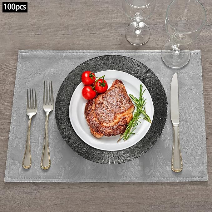 Black Plastic Charger Plates Set of 100, 13” Reusable Party Chargers for Dinner Plates, Elegant Round Service Plate Chargers Bulk Decorative for Wedding, Catering Table Decor