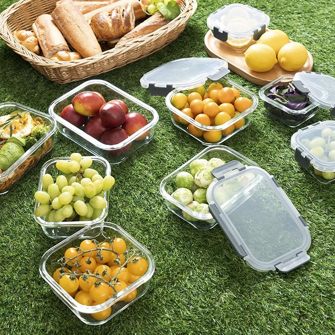 18 Pieces Glass Food Storage Containers with Lids,Airtight Glass Meal Prep Containers,Glass Storage Containers Set for Kitchen,Pantry BPA Free & Leak Proof (9 lids & 9 Containers)