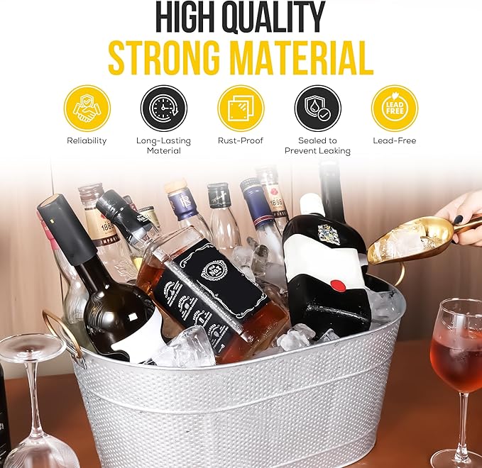 18” Stainless Steel Beverage Tub - 5 Gallon - Gold Handles & Shovel Included - Holds 30 Bottles & Stays Cold for Hours - Use as Wine Bottle Chiller to Beer Bucket Holder - Leak Proof (Gold)