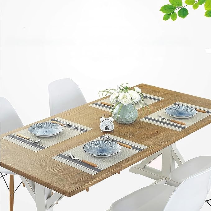 Plastic Woven Place Mats,Non-Slip,Set of 6,Waterproof Wipeable Dining Table Mats for Kitchen Table Indoor/Outdoor,Blue