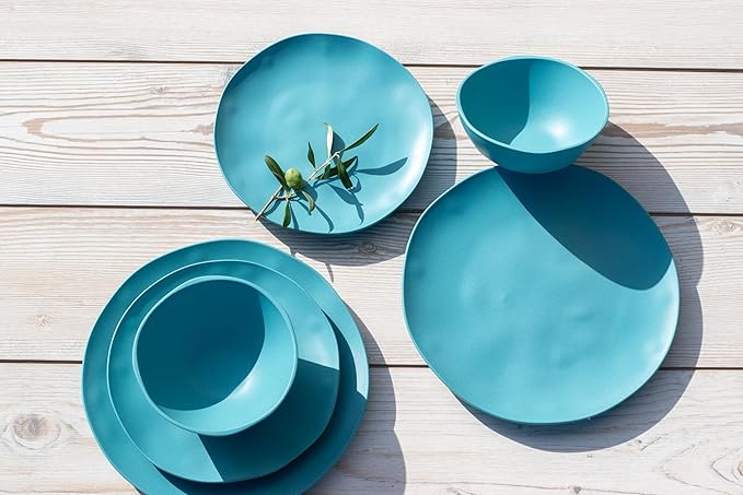 Organic Coupe Wheat PolyPro 12-Piece Dinnerware Set, Azure