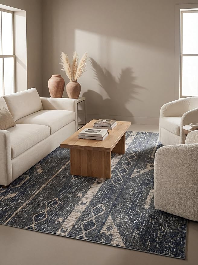 Rugs.com Oregon Collection Rug – 4' x 6' Light Slate Blue Low-Pile Rug Perfect for Living Rooms, Large Dining Rooms, Open Floorplans