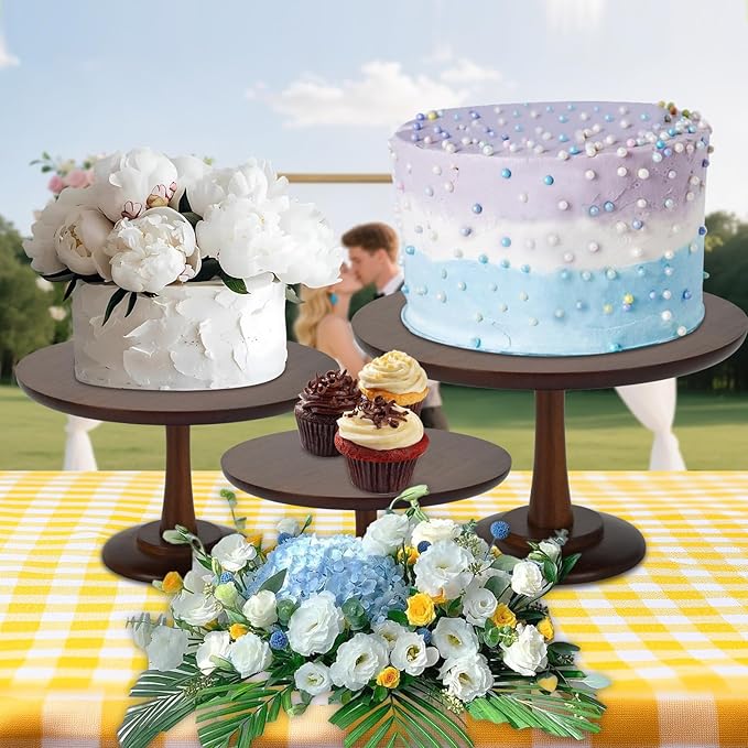 Rustic Cake Stand, 12 Inch Wood Cake Stand Set Wooden Round Cupcake Stand for Wedding Birthday Party Decor Dessert Cookie Serving Tray Pie Plate Holder Farmhouse Style