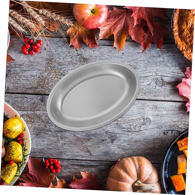 Cabilock Stainless Steel Oval Serving Tray for Fish Appetizers Desserts and Snacks Elegant Design for Home and Outdoor Use and Lightweight Silver Platter
