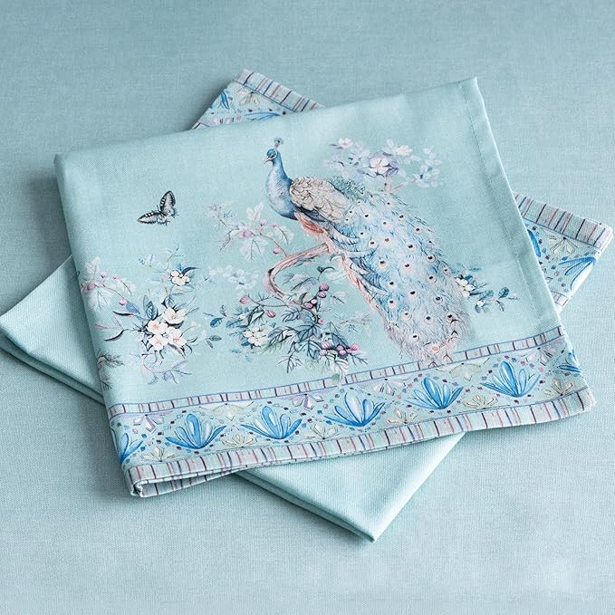 Maison d' Hermine Napkin 100% Combed Cotton Premium Set of 4 Decorative Washable Table Cloth Napkins for Dining, Home, Wedding, Banquet, Peacock Utopia - Pastel Turquoise (20”x20”)