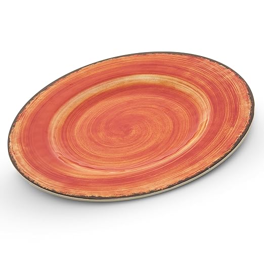 Carlisle FoodService Products Mingle Resuable Plastic Plate Dinner Plate with Pottery Style for Home and Restaurant, Melamine, 9 Inches, Fireball, (Pack of 12)