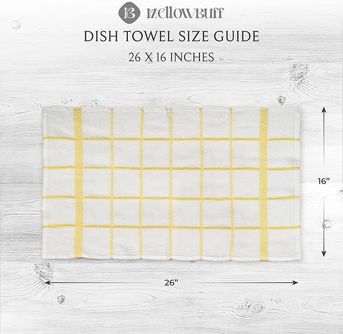 100% Cotton Terry Dish Towels, 4 Pack Checks, 16 x26 Inches, Super Soft and Absorbent Kitchen Towels, Perfect for Kitchen Cleaning and Dish Washing | Yellow