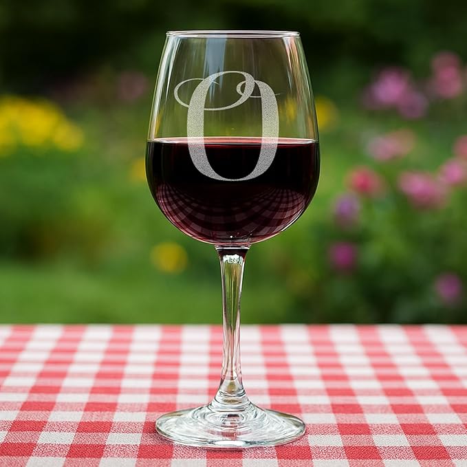 Monogrammed A-Z Wine Gifts for Women - 12.75 oz Engraved Personalized Wine Glass- Funny Wine Lover Monogram Gifts for Women - Unique Wine Glasses Gift Set (O)