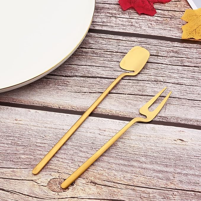 JASHII 28-Piece Silverware Set, 304 Stainless Steel Flatware Cutlery Set Service for 4, Metal Eating Utensil Set, Including Fruit Fork and Ice scoop, Hangable & Matte - Dishwasher Safe - Gold