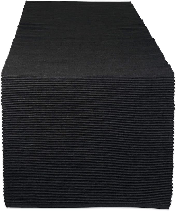 DII Basic Everyday Ribbed Tabletop 100% Cotton, Table Runner, 13x72, Black