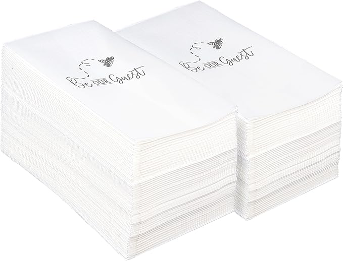 AMERICAN HOMESTEAD Disposable Hand Towels for Bathroom - Decorative Be Our Guest Silver Design - Linen-Like Guest Napkins for Events, or Dinner Parties - Paper Towels - 15.5" x 12" - 50 Count