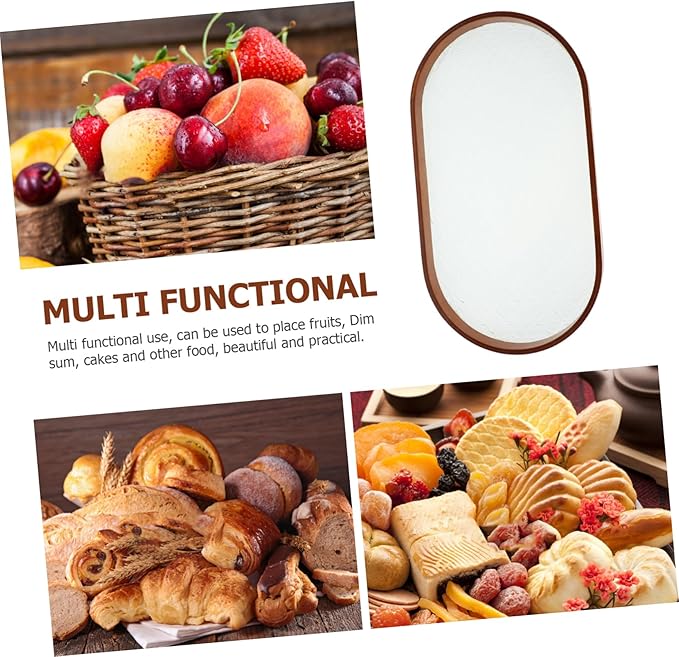 Antique Glass Serving Tray with Wooden Edge Rectangular Fruit and Dessert Platter Portable Snack Tray for Tea Ceremonies and Parties