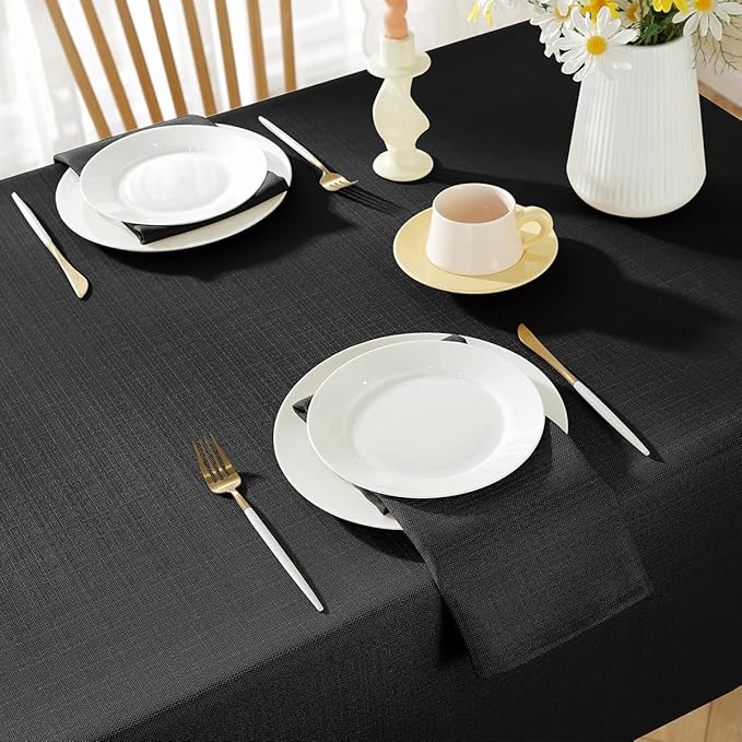 SASTYBALE Faux Linen Rectangle Tablecloth, Waterproof Washable Natural Textured Fabric Table Cloth, Soft Table Cover for Dining, Party, Wedding, Holiday, Outdoor (60 x 102 Inch Rectangular, Black)