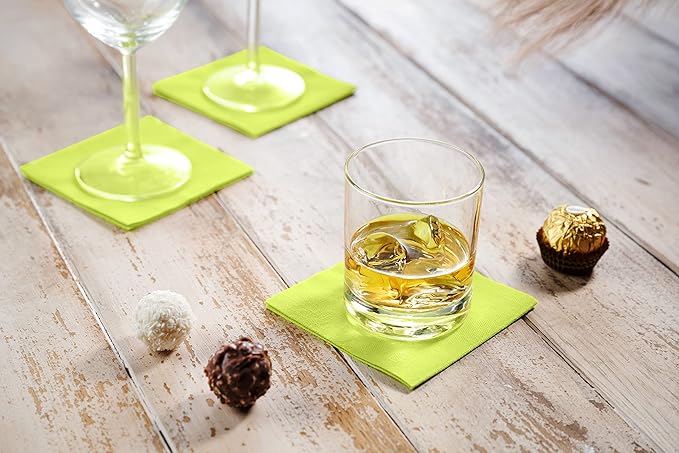 Disposable Kiwi Cocktail Napkins Paper - 4" x 4" High-End Linen-Like Beverage Party Square Paper Napkin Pack for Bar, Cafe, Restaurant, Christmas, Birthday, Wedding, Baby Shower - 100 Count