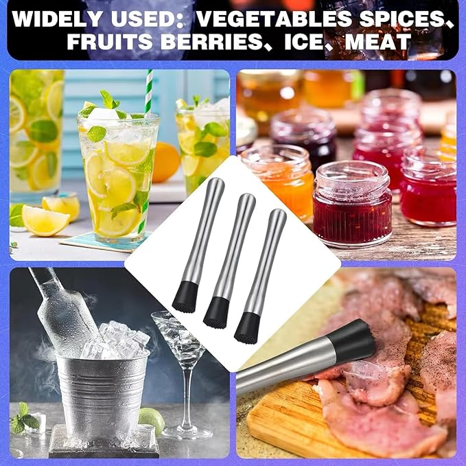 10 PCS Muddler for Cocktails Stainless Steel Drink Muddler 8 Inch Long Mojito Muddler Bar Muddler Tool Muller for Drinks Ice Crusher Bartender Tools Set Home Bartender Bars Accessories