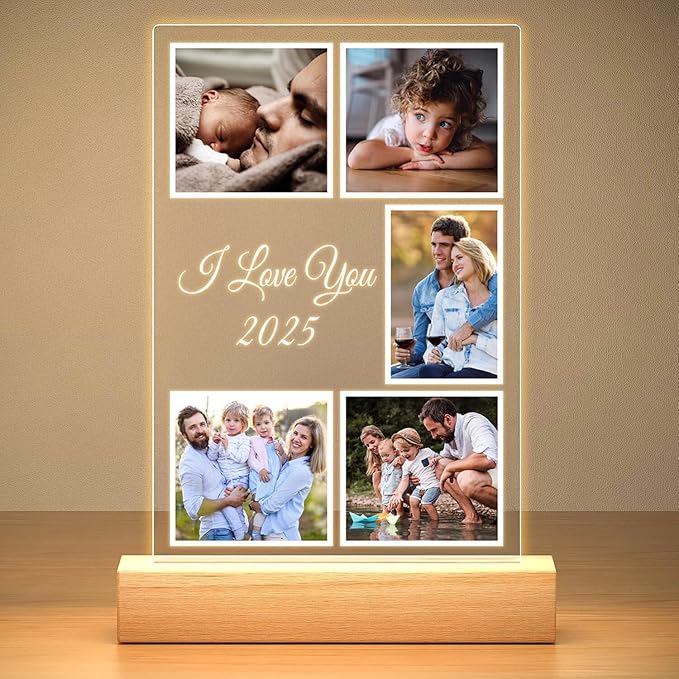 Custom Picture Frames with Photo, Personalized Photo Frame with Night Light, Customized Picture Frame, Personalized Christmas Birthday Gifts for Women, Men, Mom, Dad, Baby, Kid, Family