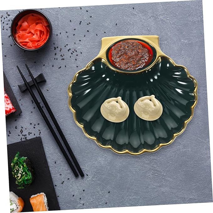 1pc Dumpling Plate Sauce Versatile Sushi Dish for Snacks Fries and Appetizers Easy to Clean Shell-shaped Ceramic Plate for Home and Restaurant Use