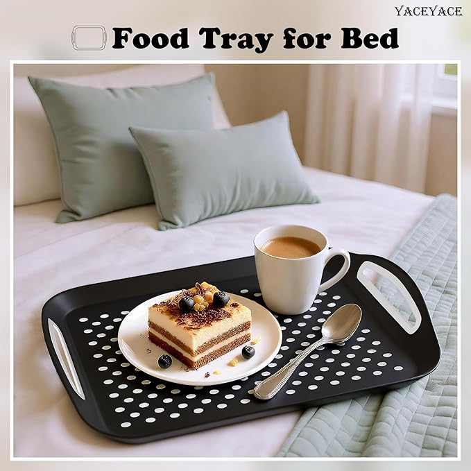 Food Trays, Serving Trays Set, 2 Pack Black Food Trays - Non Slip, Silicone Grippy Dots Lap, Serving Trays for Food, Drink, Fruit, Dessert