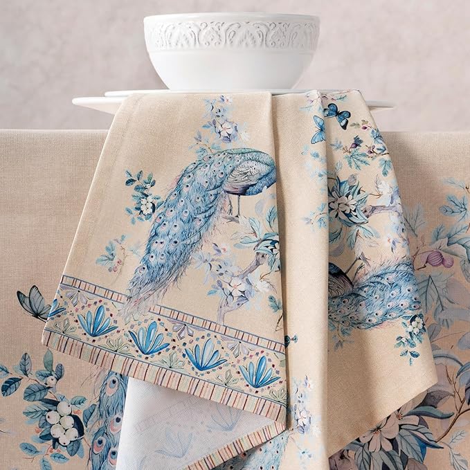Maison d' Hermine Napkins 100% Combed Cotton Premium Set of 4 Decorative Cloth Napkin Washable Dinner Napkins for Holiday, Dinner, Wedding & Dining - Peacock Utopia - Sandy Beach (20”x20”)