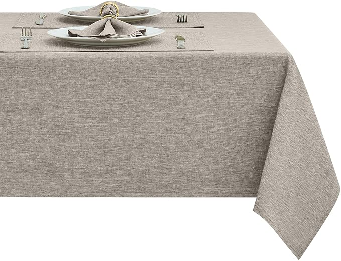 Rectangle Table Cloth Linen Farmhouse Stainproof Waterproof Washable Polyester Oblong Rectangular Fabric Table Cover for Kitchen Dining Dinner(Flaxen/60x144 Inch)