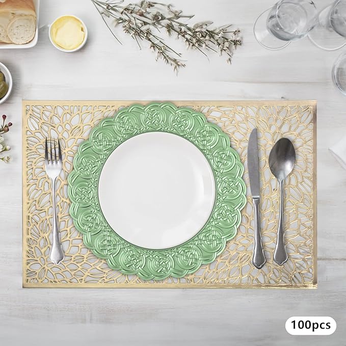 Green Plastic Charger Plates Set of 100,13” Reusable Party Chargers for Dinner Plates, Elegant Round Service Plate Chargers Bulk Decorative for Wedding, Catering Table Decor
