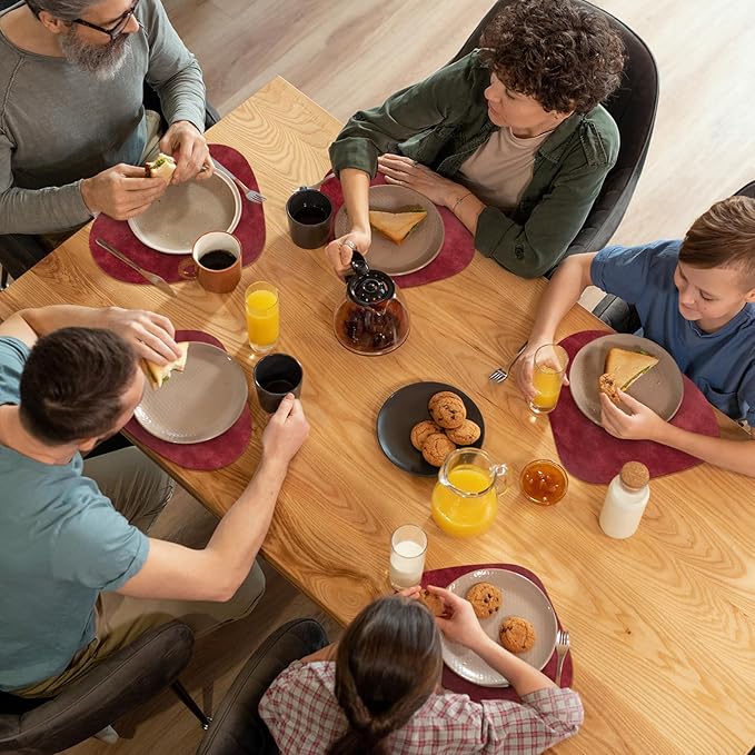 ADRIMER Placemats, Heat Resistant Round Placemats Set of 6 Washable 13 x 17 Inch, Waterproof Table Mats Wipeable for Kitchen, Dining Room Table Christmas Decor, Wine Red