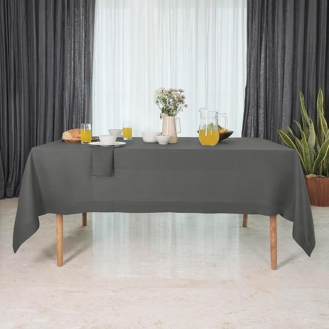 D'Moksha Homes Linen Tablecloth 60 x 90 Inch - 100% Pure Linen Charcoal Grey Tablecloth for Rectangle Tables - Machine Washable Table Cloth for Winter, Christmas, Holiday, New Year