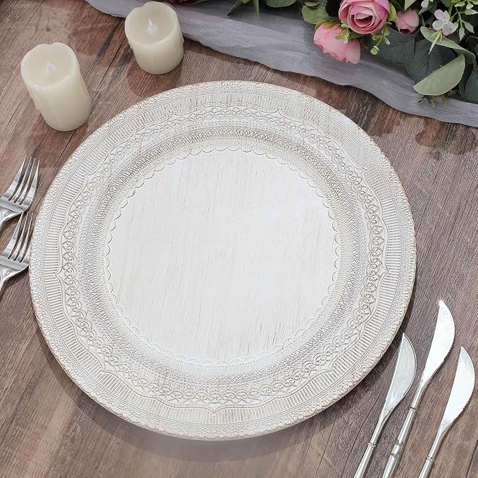 Efavormart 6 Pack | 13" White Rustic Lace Embossed Acrylic Plastic Charger Plates