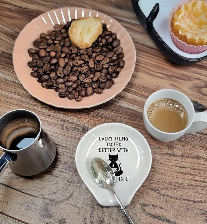 Coffee Spoon Rest, Coffee Bar Accessories & Spoon Holder, Funny Cat Spoon Holder for Coffee Lovers Gifts for Friend Wife Husband Sister (White-5)