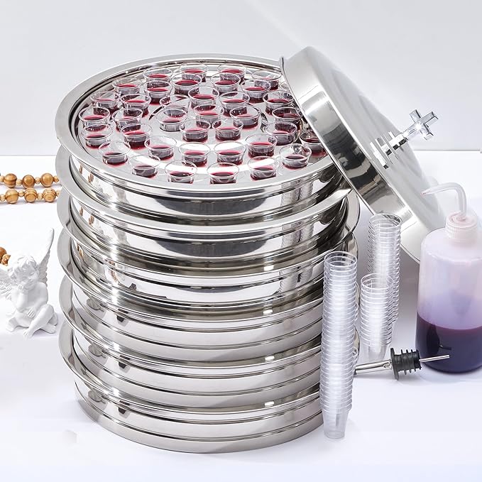 Zhehao 6 Sets Holy Communion Trays for Churches with Lid, Including 400 Disposable Communion Cups, 4 Churches Cup Fillers, 4 Spouts (Silver)
