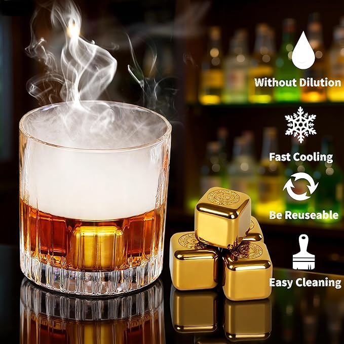 Whiskey Smoker Kit - Old Fashioned Drink Smoker Kit - Cocktail Smoker Kit with Torch, 4 Flavors Wood Chips&Whisky Stones, Bourbon Smoker Kit, Bourbon Whiskey Gifts for Men,Dad (No Butane)