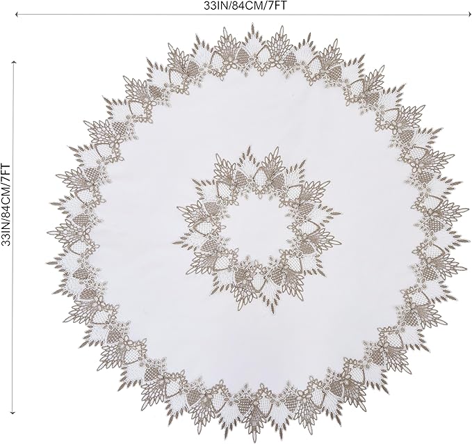White Linen Decorative Lace Doily 33 inches Round Neutral Earth Tones Beige Lace Coffee Table Topper Dresser Scarf Place Mats (White, 33”Round)