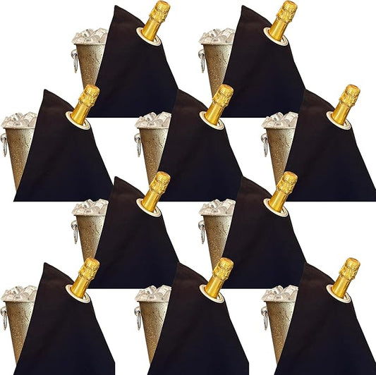 Classic Collection, Bottle Cloth with Metal Ring for Ice Buckets, Cotton, 42 cm, Corner Hole (Black with Silver Metal Ring, Pack of 10)