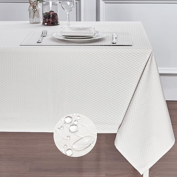 Rectangle Table Cloth Linen Farmhouse Stainproof Waterproof Washable Polyester Oblong Rectangular Fabric Table Cover for Kitchen Dining Dinner (Ivory, 60 X 104 Inch)