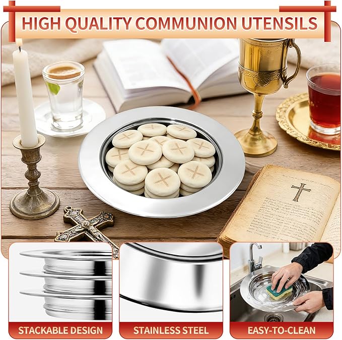 Bread Silver Premium Communion Trays for Churches, Stainless Steel Communion Set, Church Communion Bread and Serving Supplies