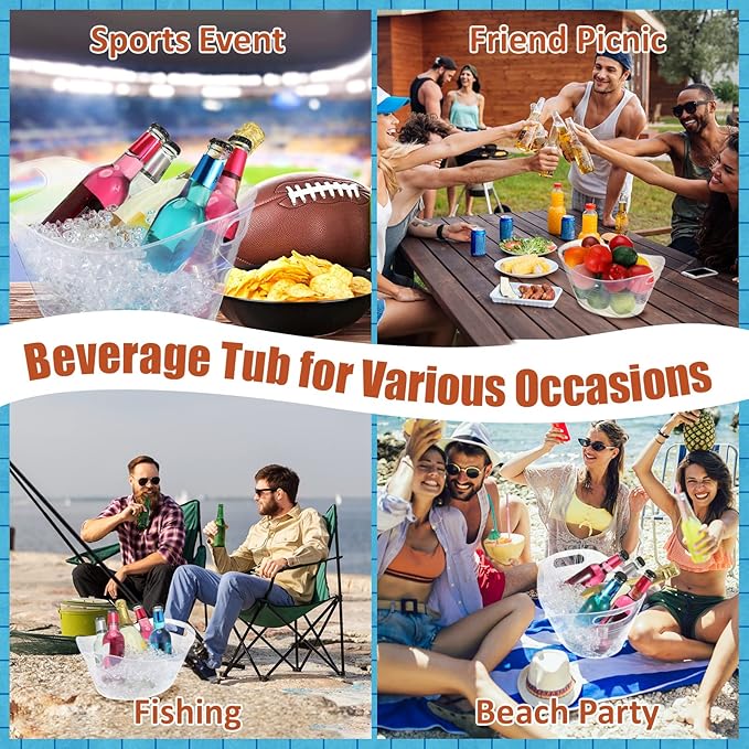 Norme 24 Pcs Oval Storage Tub with Handles 4.5L Plastic Ice Bucket, Wine, Beer, Champagne Drink Cooler for Parties, Beverage Storage Basket(Clear)
