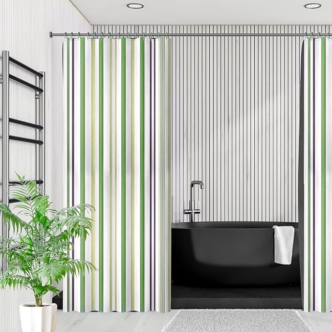 Goowin Shower Curtain Hooks, 12 Pcs Shower Curtain Rings, Stainless Steel Shower Curtain Hooks Rings Rust Proof, Smooth Sliding Anti-Drop Double Shower Hooks for Shower Curtain, Rods (Green)