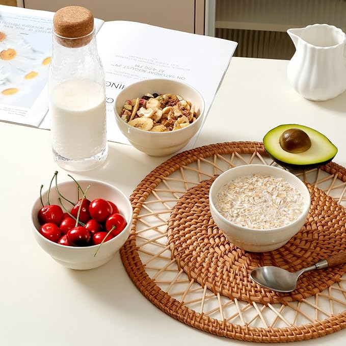 NUTRIUPS 6-Piece 4.5" Creamy Beige Ceramic Bouillon Cups Bowls, Porelain Small Cereal Bowls, 10oz Dipping Bowls Set for Sauce