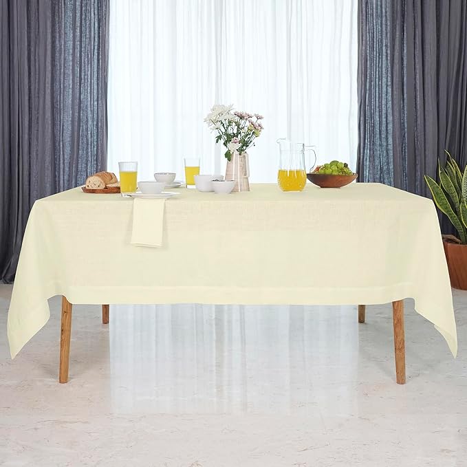 D'Moksha Homes Linen Cream Tablecloth 60 x 132 Inch - 100% Pure Linen Rectangular Tablecloth - Machine Washable Table Cloth for Winter, Christmas, Holiday, New Year