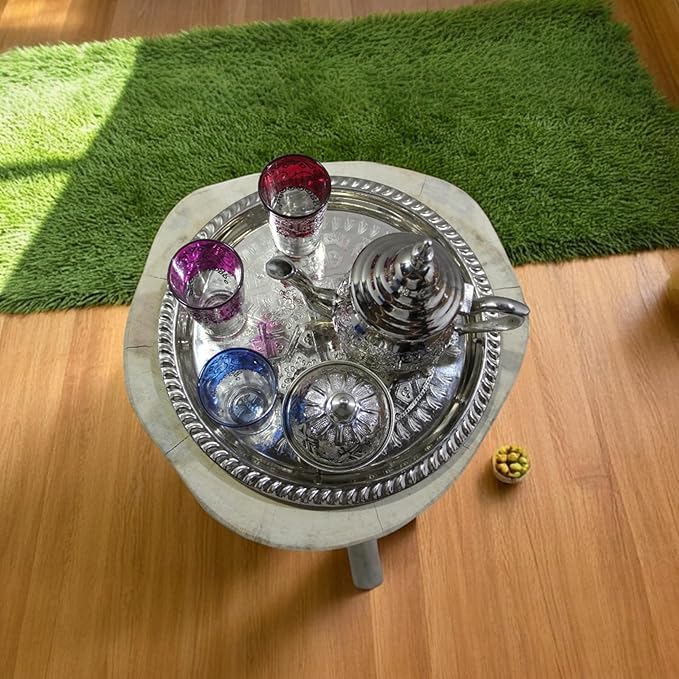 Moroccan Tea Tray Serving Cocktail Silver Handmade Fez Small Or Large Round (13 Inch)