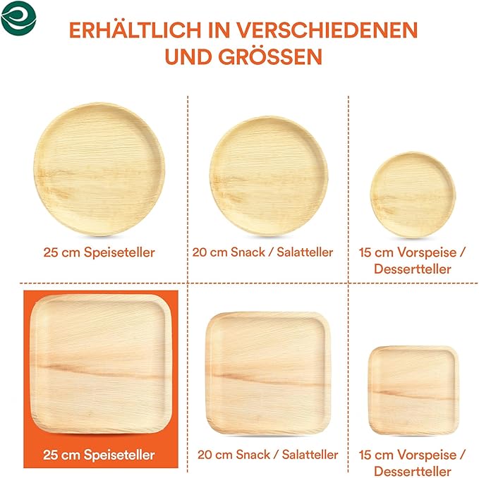 ECO SOUL Palm Leaf Disposable Bamboo Plates 10" Square Compostable & Biodegradable Party Plates for Christmas Dinner, Weddings, Parties & Events 100 Count