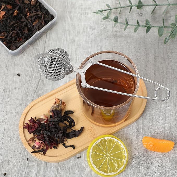 20 Pcs Stainless Steel Snap Ball Tea Strainer, Fine Mesh Tea Infuser Filter with Handle, Round, Silver