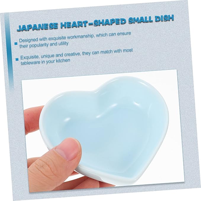 6pcs Heart Shaped Plate Sauce Container Serving Bowl Ceramic Appetizer Dishes Dessert Dish Bowl Seasoning Dishes Sushi Appetizer Plate Ceramics Dipping Sauce Bowl Purple re-usable (Color : Blu